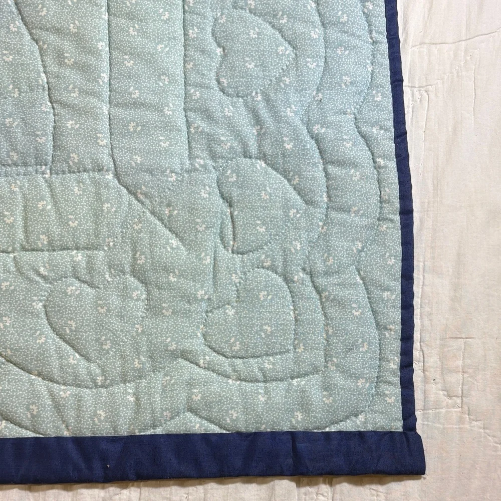 Handmade Vintage Sampler‎ Quilt Blue Border Hearts Fan Pinwheel Americana Decor